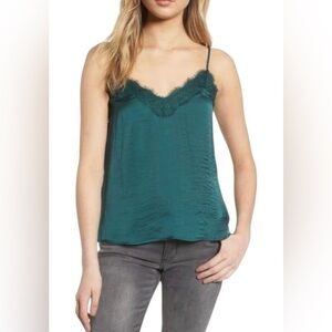 BP Emerald Green Y2K Retro Lightweight Lace Trim Satin Camisole Tank Top Size M